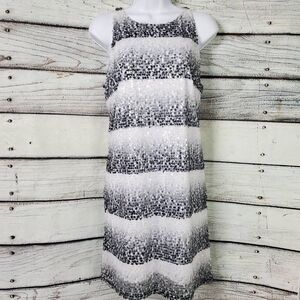 Worthington Small Black White Silver Striped Sequin Sleeveless Dress